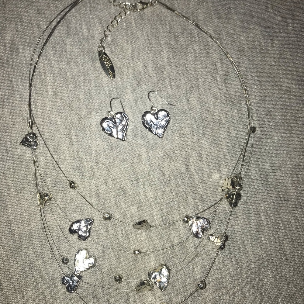 Silver heart necklace with matching earrings
